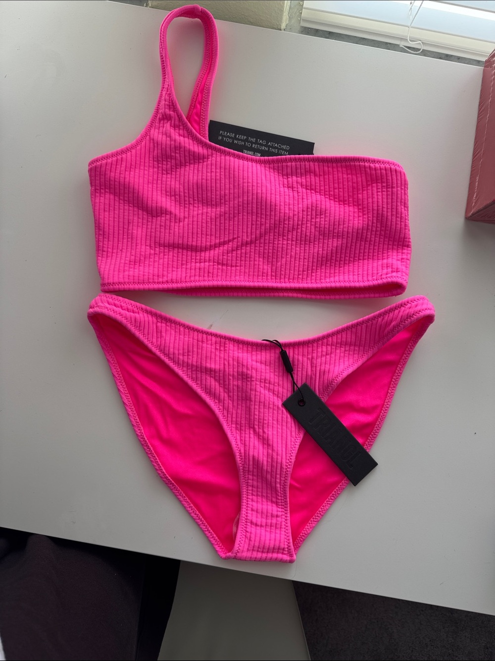 triangl swimwear One-Shoulder Ribbed Bikini Set - Hot Pink